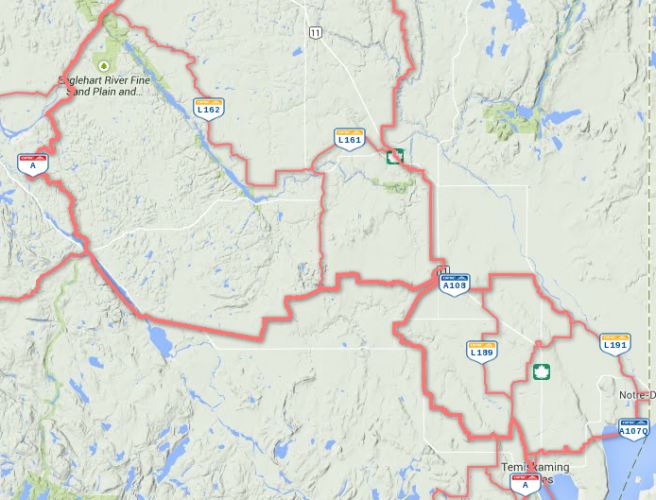 Elk Lake & Earlton Area Map Snowmobile Trails / Carte des sentiers de motoneige de la région de elk Lake et Earlton