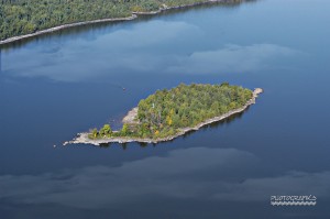 Aerial view of Farr Island owned by the Presidents' Suites in Haileybury. The island is on Lake Temiskaming.