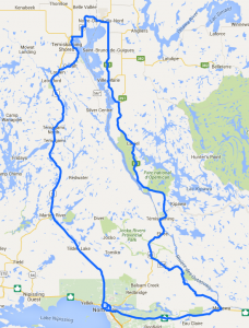 Map of the Lake Temiskaming loop tour / Carte du tour du lac Témiskaming. 