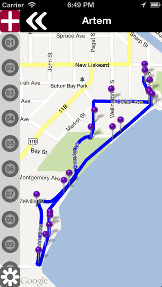 Carte d'un circuit interactifsdu Témiskaming sur un téléphone intelligent