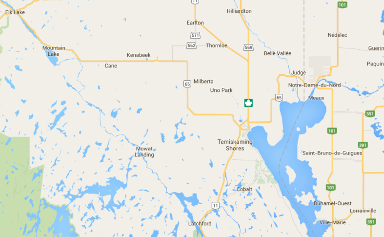 Temiskaming region area map with communities and area guides
