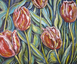 Tulip Fantasy - Mixed media (acrylic/pastel) by Laura Landers