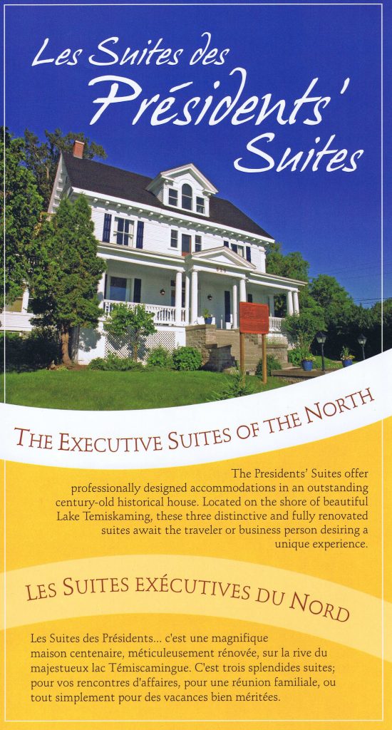 First marketing brochure of the Presidents' Suites - Première brochure promotionnelle des Suites des Présidents