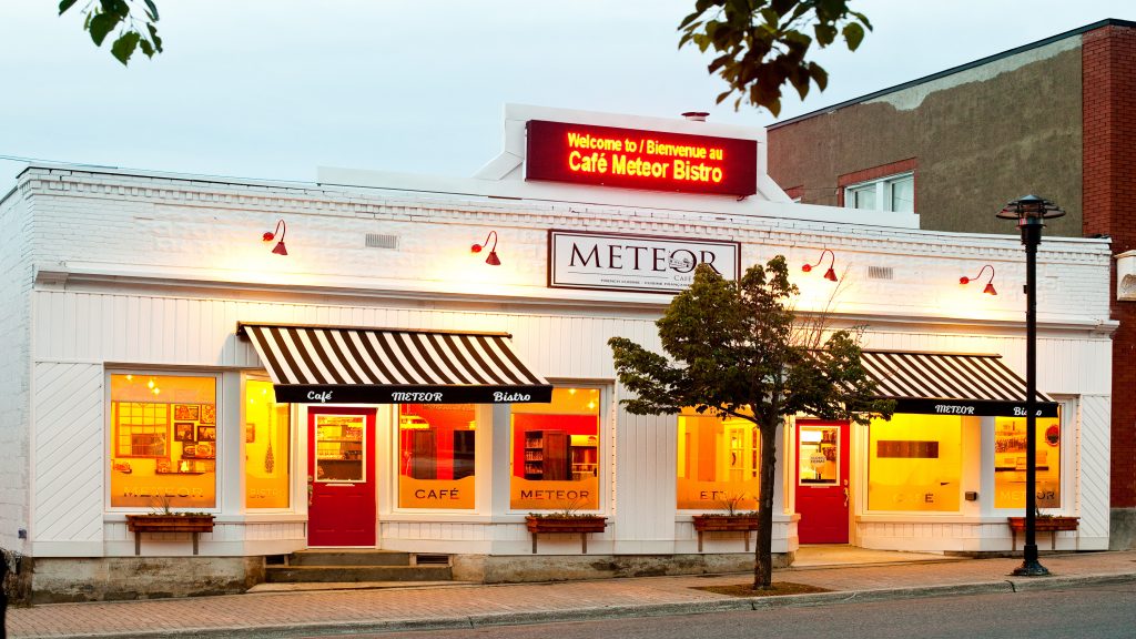 Café Meteor Bistro is located at 485 Ferguson Avenue downtown Haileybury. It offers local comfort food, great specialty coffees and a nice selection of craft beers and VQA wines